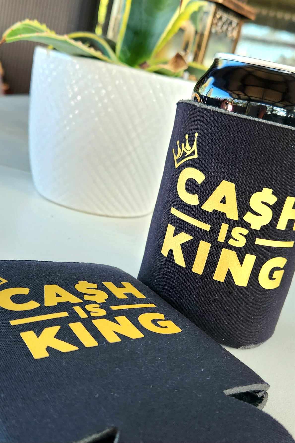 Cash is King stubby holder / can cooler